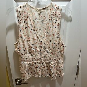 Rewind Button Down Sleeveless Cream Colored Floral Top - Size L